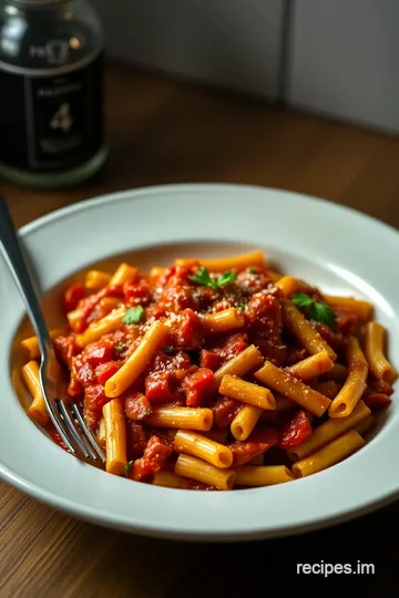 Carbone Spicy Rigatoni Recipe presentation