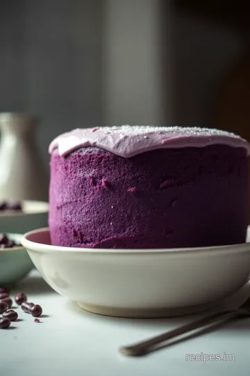 Lavender-Infused Violet Velvet Cake presentation